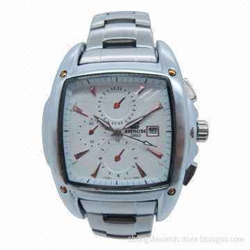 SS Silver Men's Metal Watch with Classic Square Stainless Surf Style, Xmas Gift, Hot Selling
